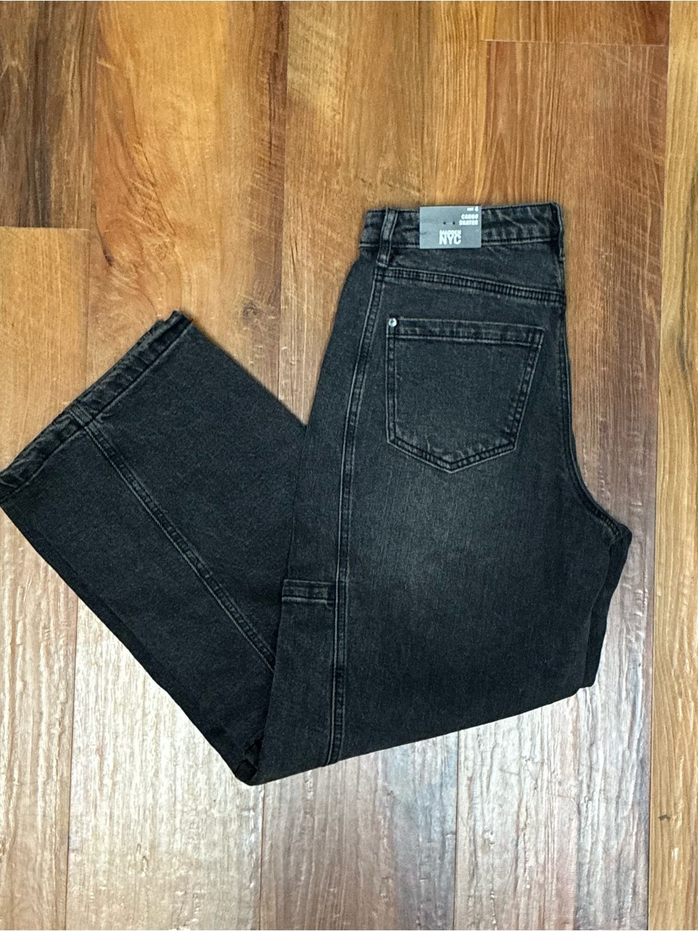 NWT Madden NYC Cargo Skater High Waist Wide-Leg Jeans in Washed Black Gray 4 - Picture 4 of 7